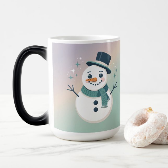 Taza Mágica Lavender Teal Sparkling Snowman Morphing Mug (Con donut)