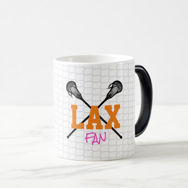 Taza Mágica LAX FAN Lacrosse Sticks Net Deportes Naranja Rosa  (Anverso derecho)