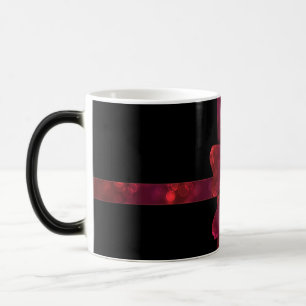 Taza Mágica Lazo de purpurina rojo y estrellas sobre negro