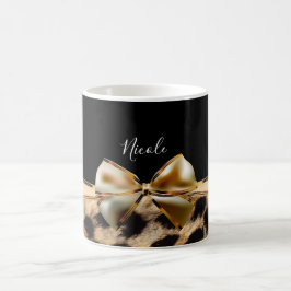 Taza Mágica Lazo negro y dorado estampado de leopardo guepardo