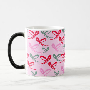 Taza Mágica Lazos de Navidad verdes rosados caprichosos dibuja