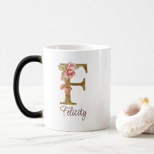 Taza Mágica Letra de nombre personalizada F Relieve metalizado