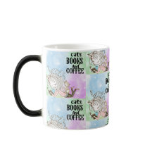 Libros de lectura de gatos con café