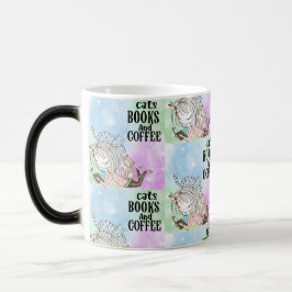 Taza Mágica Libros de lectura de gatos con café: Acogedor y re