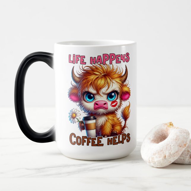 Taza Mágica Life Happens Coffee Helps  (Con donut)