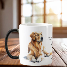 Taza Mágica Lindo Golden Retriever Acuarela Personalizable
