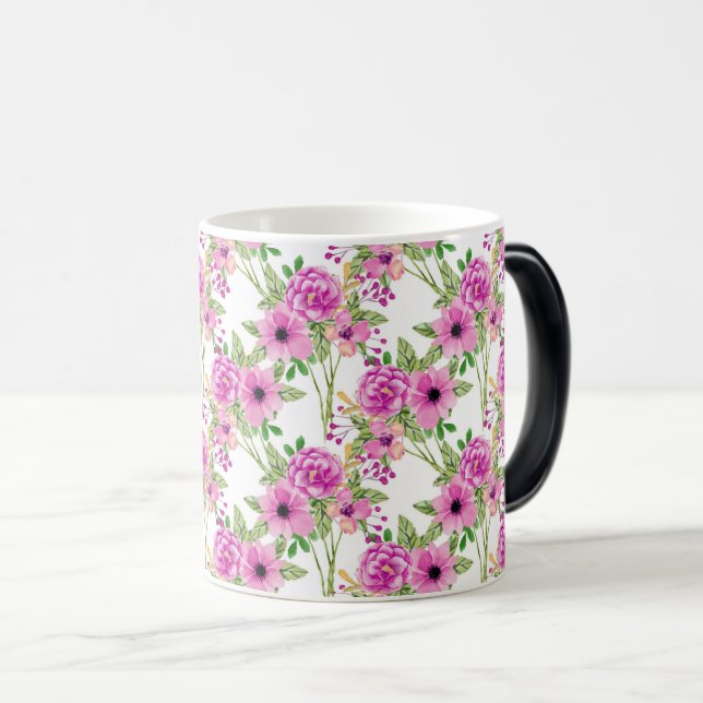 Taza Mágica Lindo Morado Floral Acuarela Sin Marea (Anverso derecho)
