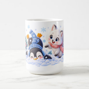 Taza Mágica Lindo PNG de zorro ártico y pingüino en un país de