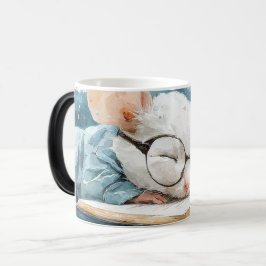 Taza Mágica lindo ratón de acuarela dormido haciendo deberes