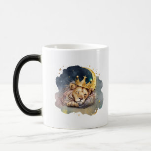 Taza Mágica Lindo rey león durmiendo en la luna