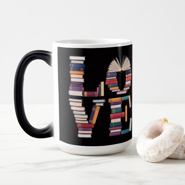 Taza Mágica Love Books Black Morphing Mug (Con donut)