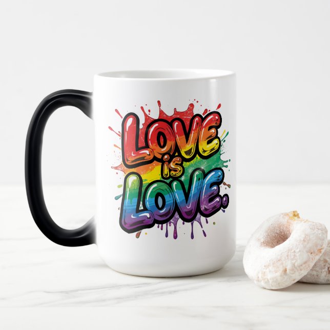 Taza Mágica Love Is Love - Rainbow Pride Quote Art  (Con donut)