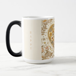 Taza Mágica Luxury, , Beigi Gold Yellow ,Love Heart Flowers 