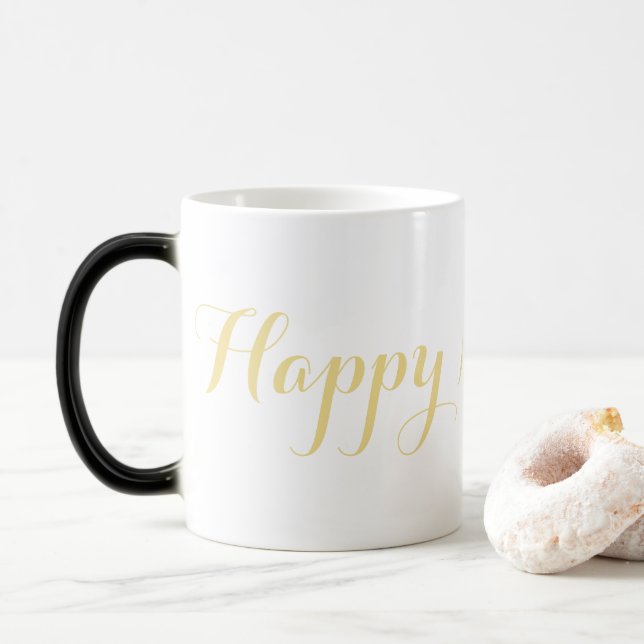 Taza Mágica Magical Happy Año Nuevo Faux Gold Café Té de leche (Con donut)