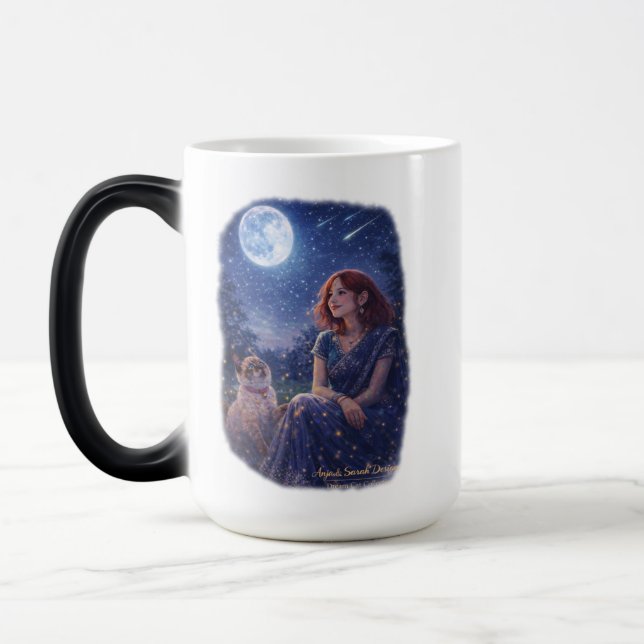 Taza Mágica Magische Dream Cat - Mädchen mit Katze unter Mond (Izquierda)