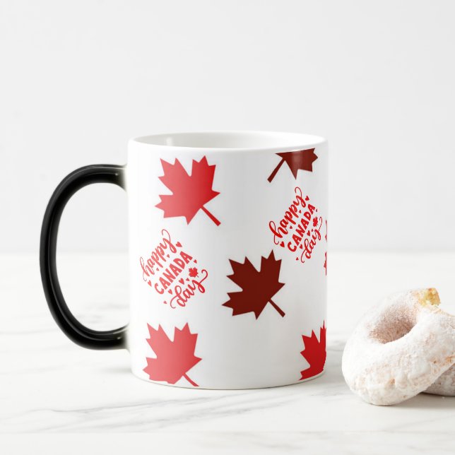 Taza Mágica Maíz roja de moda deja feliz día de Canadá (Con donut)