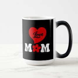 Taza Mágica Mamá elegante negro y blanco corazón rojo lindo