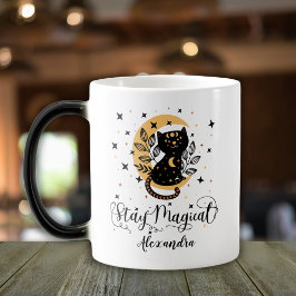 Taza Mágica Mantente mágico gato negro con media luna con estr