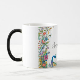 Taza Mágica Marco de pavos reales con flores acuarelas