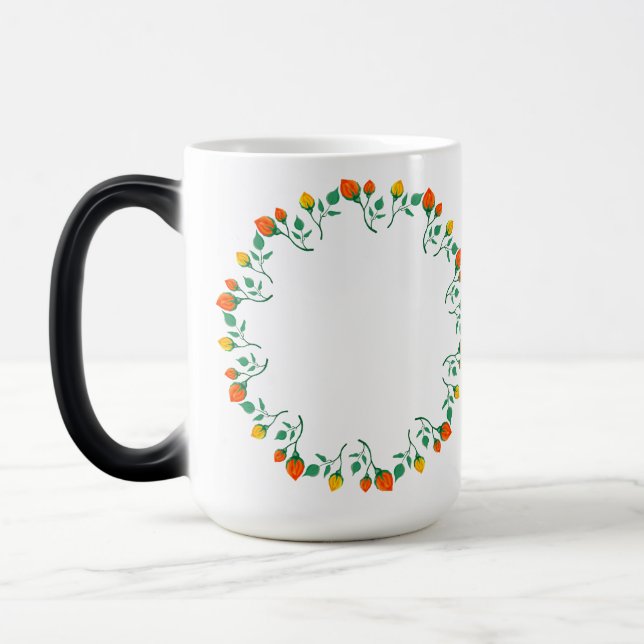 Taza Mágica Marco redondo floral con flor rosa amarilla y roja (Izquierda)