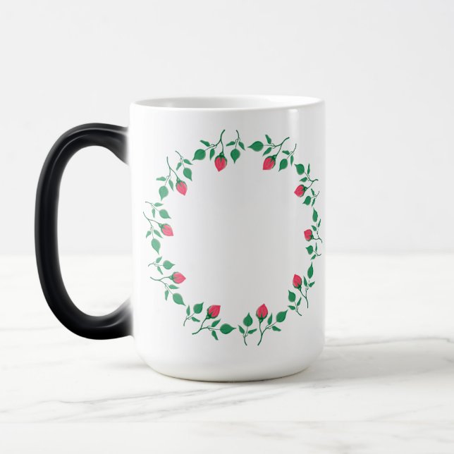 Taza Mágica Marco redondo floral con flores rosadas (Izquierda)