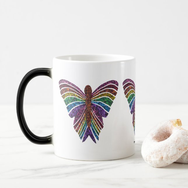 Taza Mágica Mariposa arcoiris - Morphing Mug (11 oz) (Con donut)