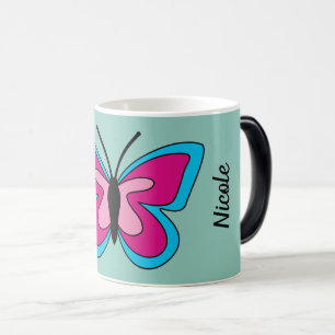 Taza Mágica Mariposa azul magenta rosa   Añadir texto