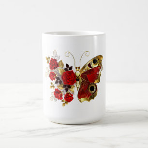 Taza Mágica Mariposa de flor roja con rosas rojas