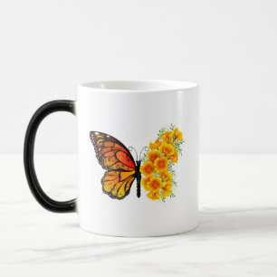 Taza Mágica Mariposa de flores con amapola amarilla de Califor