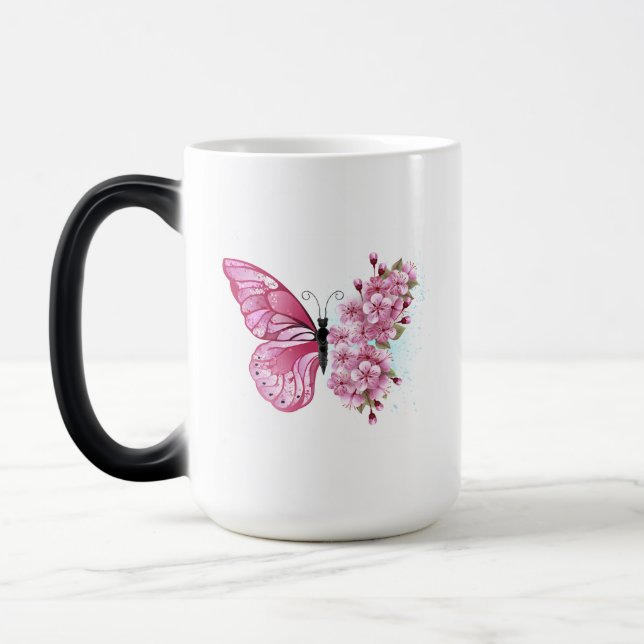 Taza Mágica Mariposa de flores con Sakura rosa (Izquierda)