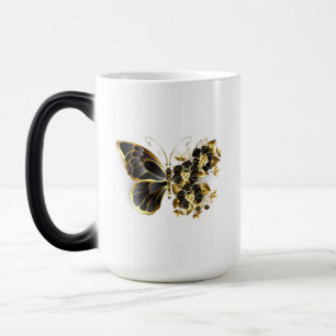 Taza Mágica Mariposa de flores de oro con orquídea negra