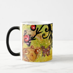 TAZA MÁGICA MARIPOSA DESTELLOS AMARILLOS, MONOGRAMA FLORAL NEG