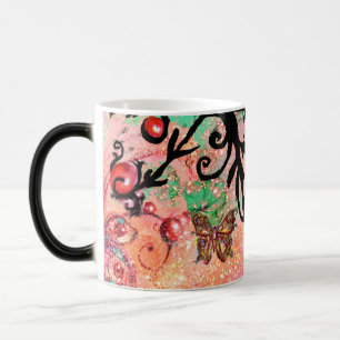 TAZA MÁGICA MARIPOSA DESTELLOS ROSA, MONOGRAMA FLORAL NEGRA,