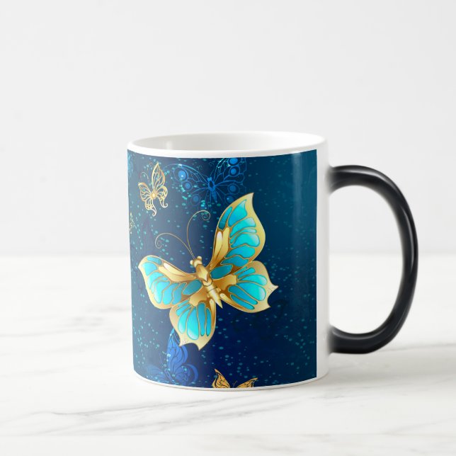 Taza Mágica Mariposas doradas sobre fondo azul (Derecha)