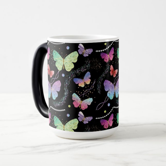 Taza Mágica Mariposas elegantes violeta y azul brillante (Anverso izquierdo)