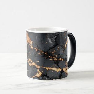 Taza Mágica Mármol Negro Elegante con Vetas Doradas Arte Moder