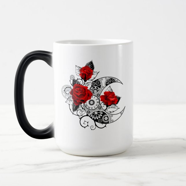 Taza Mágica Media luna mecánica con rosas rojas (Izquierda)