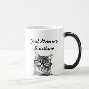 Taza Mágica Mensaje matutino blanco y negro de 11oz gato mug