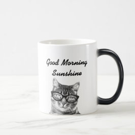 Taza Mágica Mensaje matutino blanco y negro de 11oz para gatos