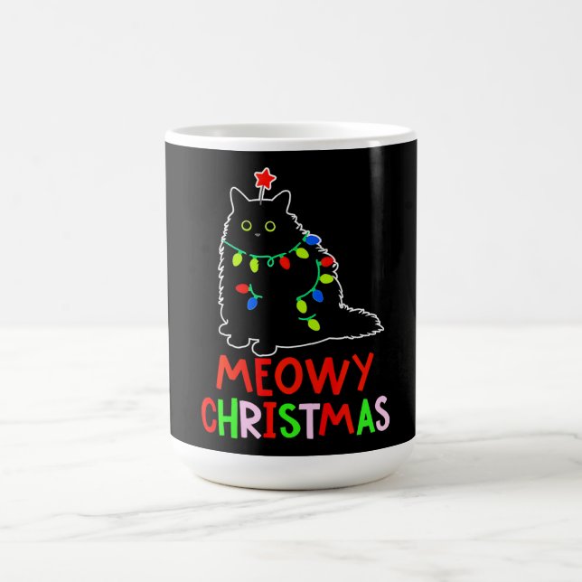 Taza Mágica Meowy Christmas Xmas Lights Black Cat Pajamas  (Centro)