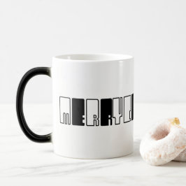 Taza Mágica Merry Christmas Piano Keys Typography Black White
