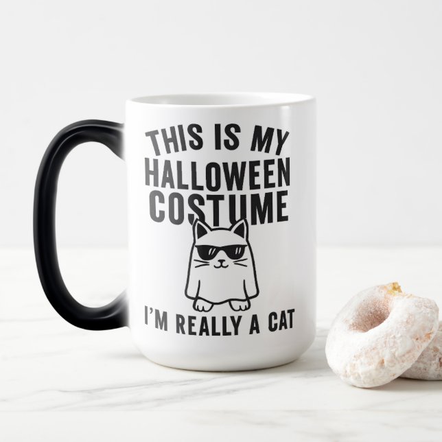 Taza Mágica Mi disfraz de Halloween: Realmente un gato (Con donut)
