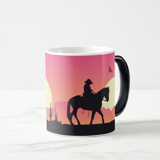 Taza Mágica Moda de Cowboy Deert - Silhouette Sunset (Anverso derecho)