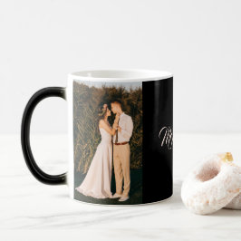 Taza Mágica Modern Black Calligraphy Mr & Mrs Couple Photo
