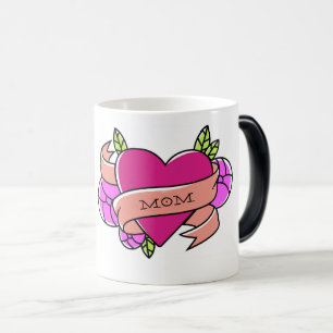 Taza Mágica MOM Heart Tattoo Floral Pink Green Guay