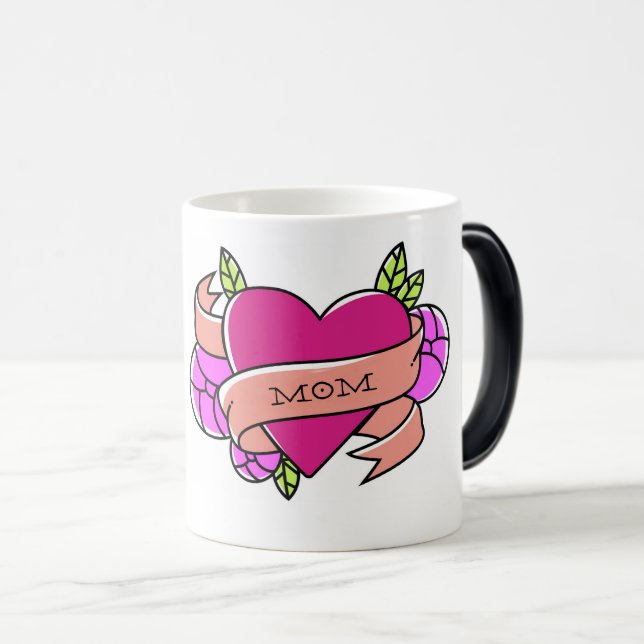 Taza Mágica MOM Heart Tattoo Floral Pink Green Guay (Anverso derecho)
