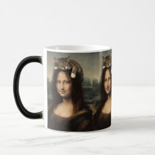 Taza Mágica Mona Lisa con gato dormido