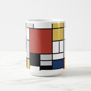 Taza Mágica Mondrian Pintura de Plano Rojo Amarillo Azul Gris 