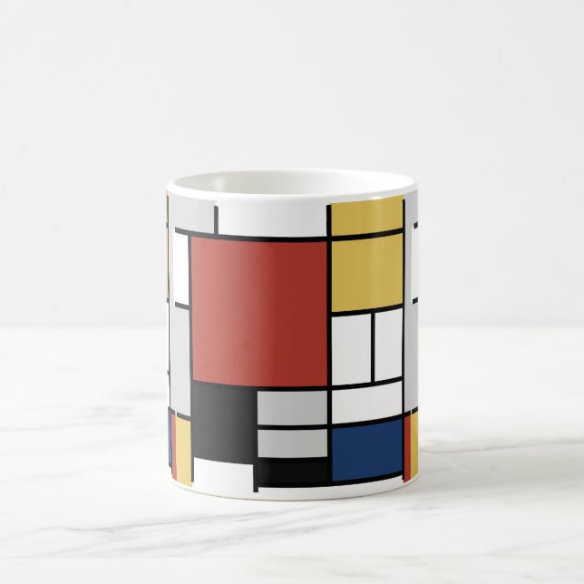 Taza Mágica Mondrian Pintura de Plano Rojo Amarillo Azul Gris  (Centro)