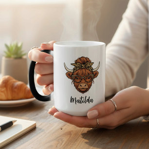Taza Mágica Moño despeinado personalizado de vaca Highland